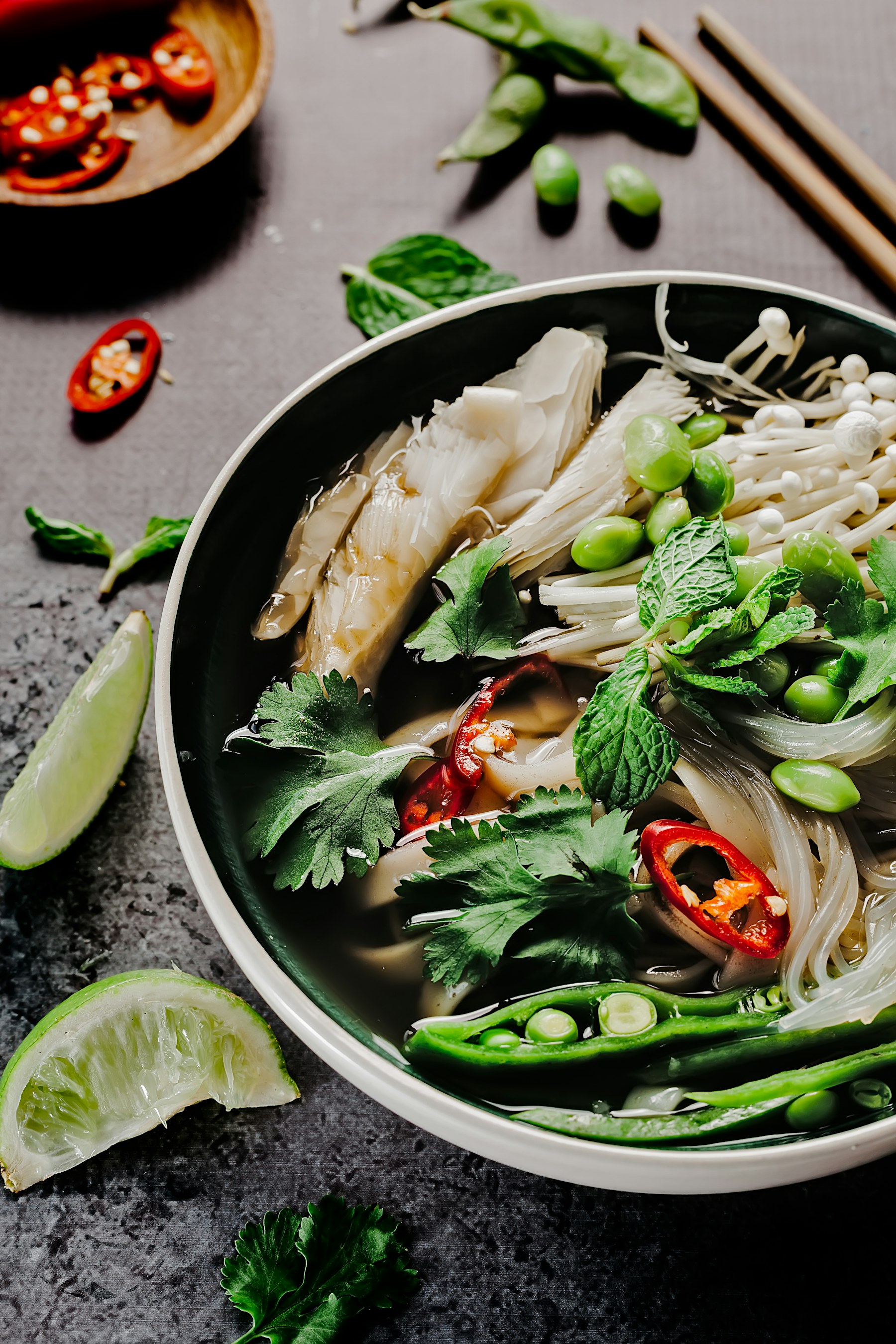 Vegetable noodle soup with mushrooms